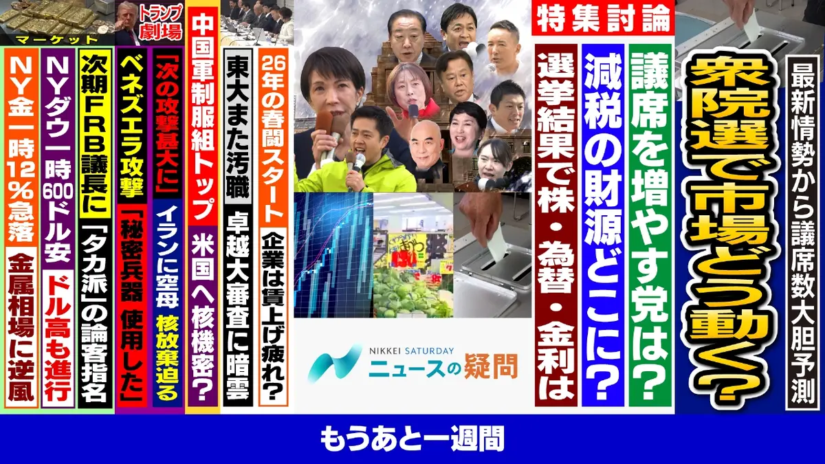 日経サタデー ニュースの疑問 1月31日(土)放送分 衆院選の与野党勝敗でマーケットどう動く？株や為替 と金利の行方は？｜報道／ドキュメンタリー｜見逃し無料配信はTVer！人気の動画見放題