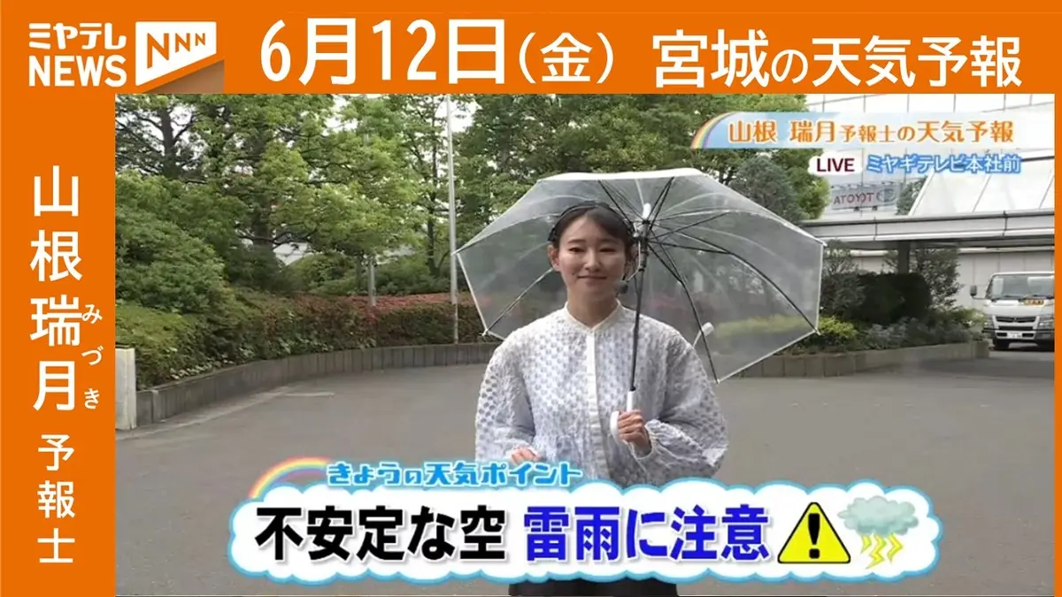 日テレNEWS NNN 6月12日(金) 11:58 “不安定な空模様 雷雨に注意” 12日