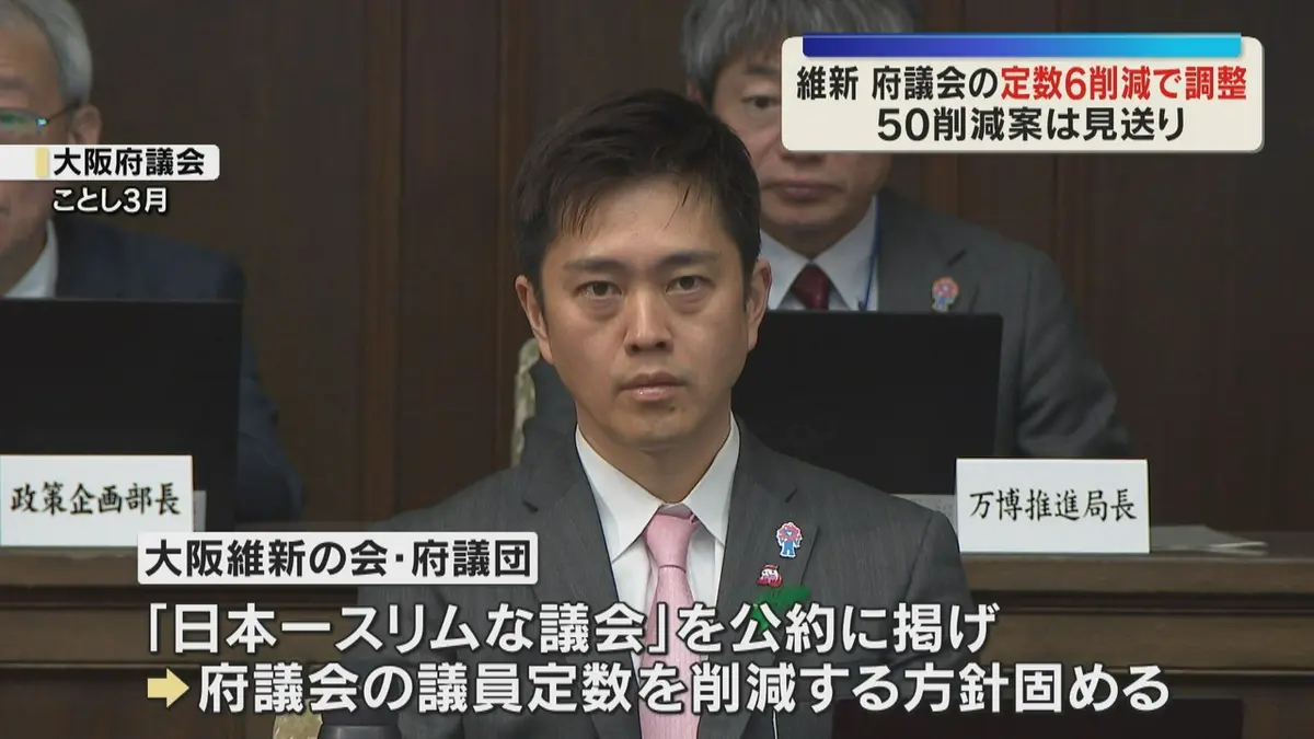 日テレNEWS NNN 5月26日(火) 11:53 大阪府議会の定数 79を6減らし73と