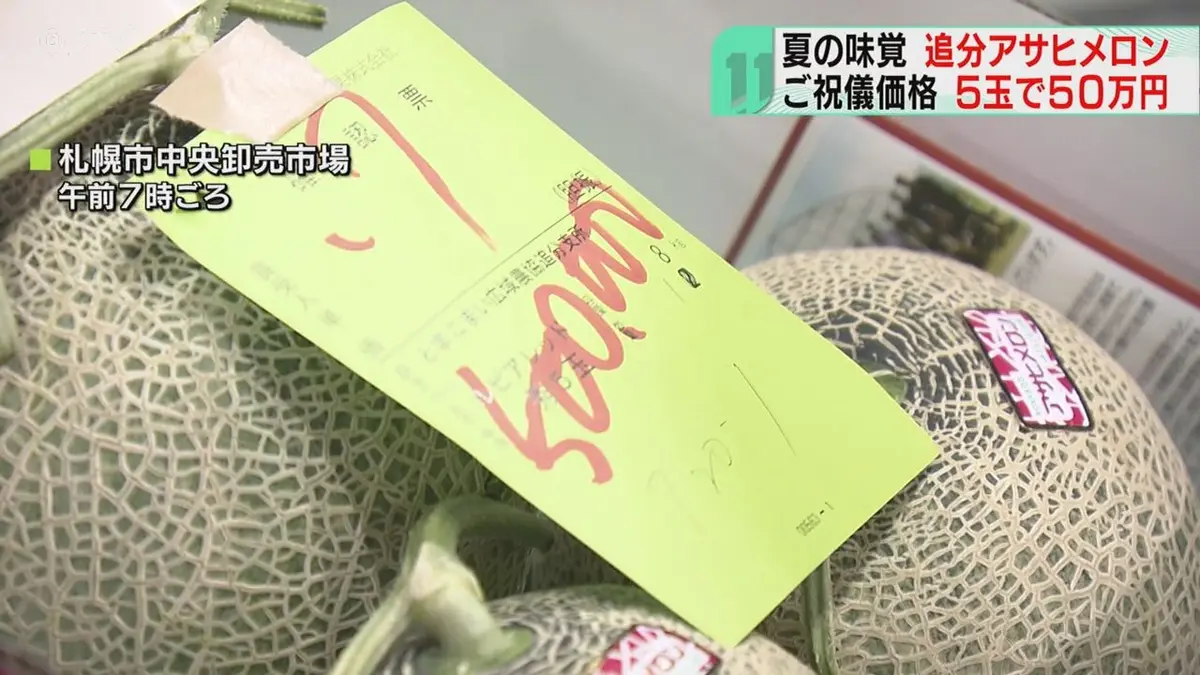 日テレNEWS NNN 5月14日(木) 11:54 追分アサヒメロンの初せり 5玉で50