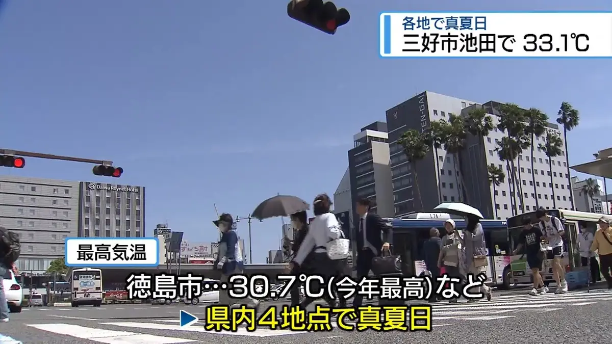日テレNEWS NNN 5月18日(月) 18:07 三好市池田で33.1℃ 県内4つの観測