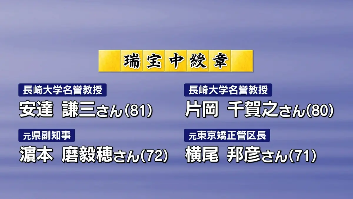 日テレNEWS NNN 4月29日(水) 19:35 長崎大の名誉教授などが受章「春の