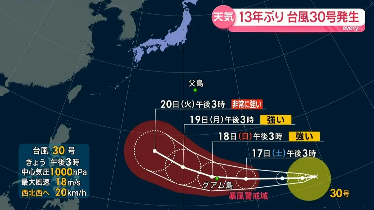日テレNEWS NNN 10月15日(木) 17:38 【最新予報】13年ぶり「台風30号